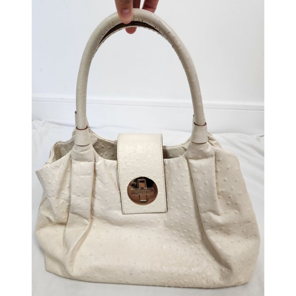 Kate Spade Bexley Stevie Ostrich Leather Cream Turn Lock Shoulder Bag